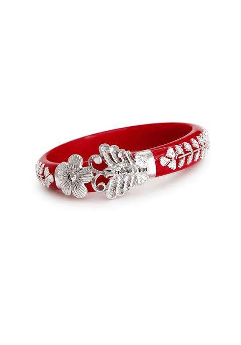 Gahenaz Silver Dark Red Patabahari Pola Bangle Size 2 Point 4 Pc Pack of 1