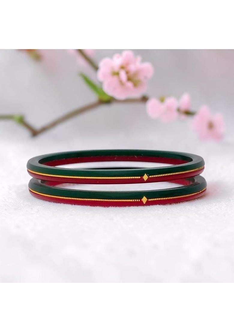 S R Gold Palace 22KT 916 Yellow Gold Handmade Red and Green Pola Bangles Chooda - Indya