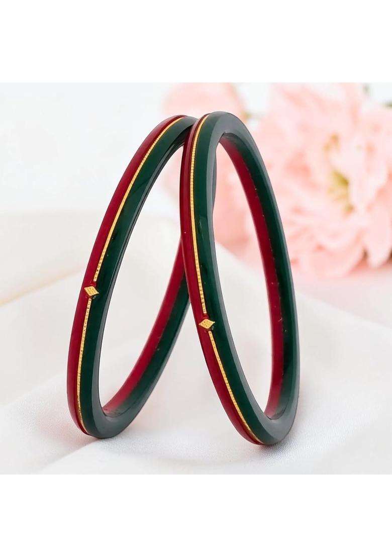 S R Gold Palace 22KT 916 Yellow Gold Handmade Red and Green Pola Bangles Chooda - Indya