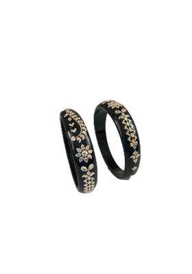 Gahenaz Silver Black Pola Bangle Set Size 2 Point 4 Pack of 2