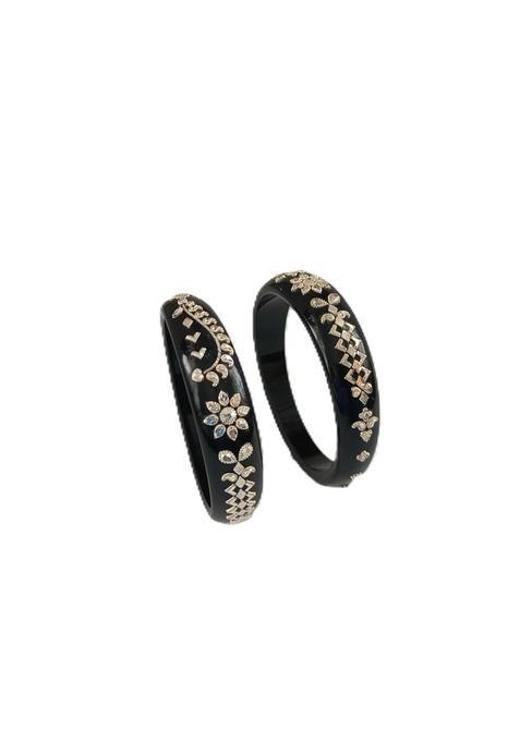 Gahenaz Silver Black Pola Bangle Set Size 2 Point 4 Pack of 2