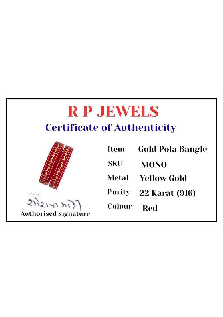 22KT 916 Yellow Gold Handmade Pola Bangles Wedding Chooda Churas for Women with Purity Certificate Set of 2 - Indya