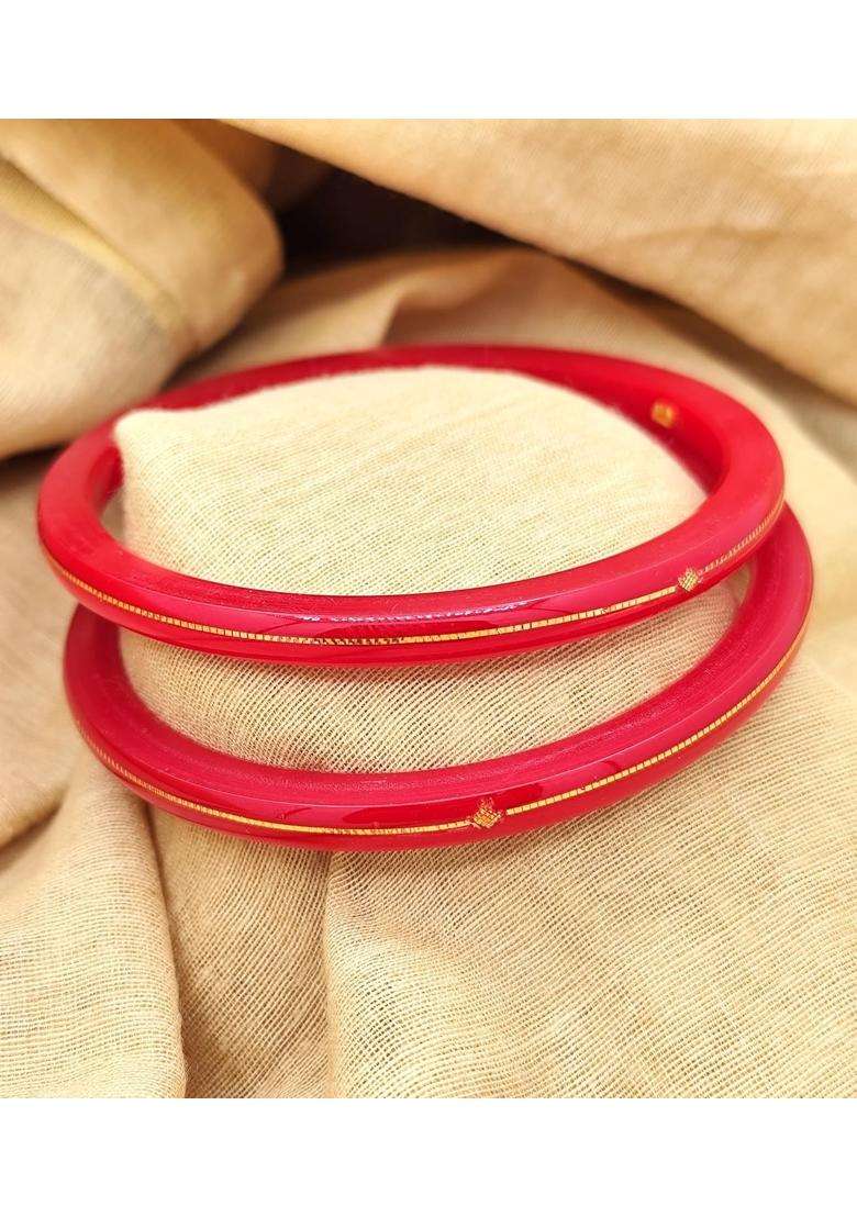 Premokshi 22KT 916 Yellow Gold Handmade Pola Bangles Wedding Chooda Churas for Women with Purity Set of 2 - Indya