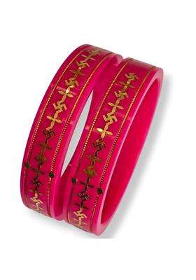 S R Gold Palace 22KT 916 Yellow Gold Handmade Pink Colour Pola Bangles Flower Design for Women Set of 2