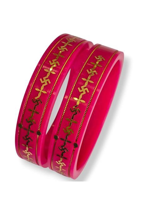 S R Gold Palace 22KT 916 Yellow Gold Handmade Pink Colour Pola Bangles Flower Design for Women Set of 2
