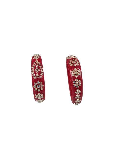 Gahenaz Silver Dark Red Mohini Pola Bangle Set Size 2 Point 4 Pack of 2