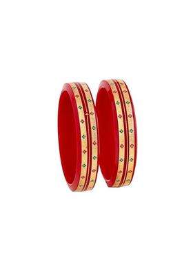 Bapasitaram Jewels Traditional Red Pola Bangles with 22K Gold Colorful Floral Enamel Set of 2