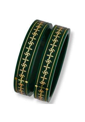 S R Gold Palace 22KT 916 Yellow Gold Handmade Green Colour Pola Bangles Flower Design for Women Set of 2