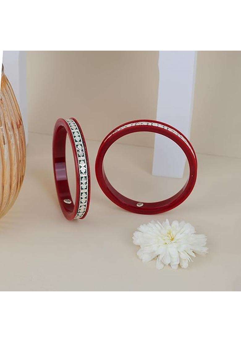 Bapasitaram Jewels 925 Silver Pola Bangles Silver Kada for Women Set of 2 - Indya