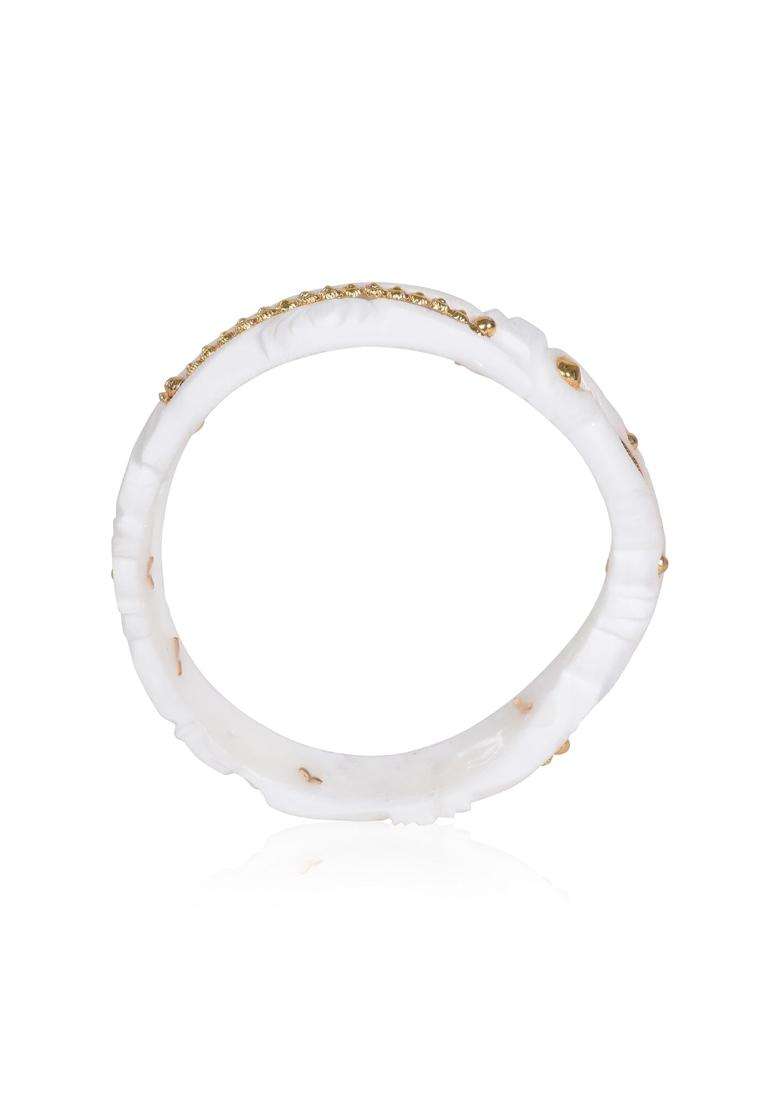 Happycraft Sakha Pola Original Traditional White Bangles with City Gold Accents Pack of 2 - Indya