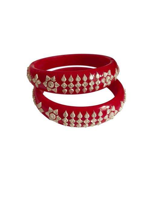 Gahenaz Silver Dark Red Pola Bangle Set Size 2 Point 4 Pack of 2