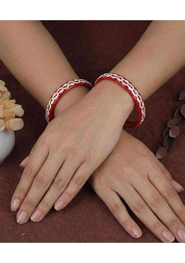 Bapasitaram Jewels 925 Silver Pola Bangles Silver Kada for Women Set of 2 - Indya