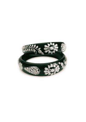 Gahenaz Silver Dark Green Pola Bangle Set Size 2 Point 2 Pack of 2