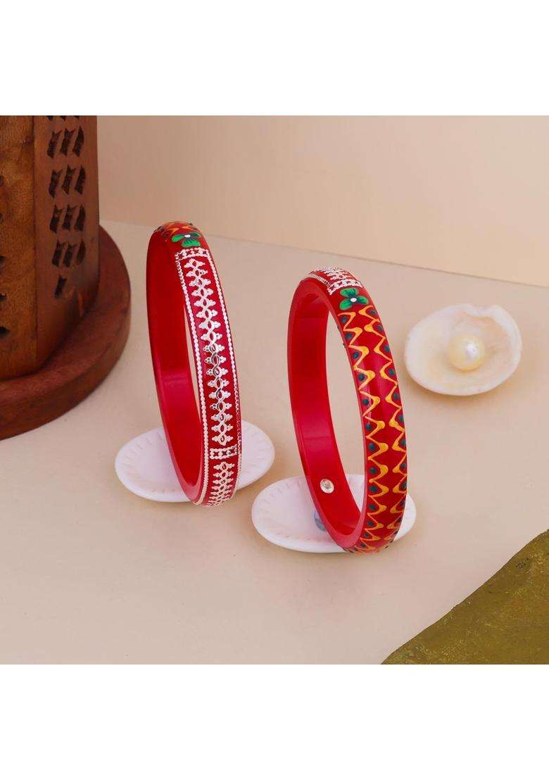 BAPA Sitaram Gold Bapasitaram Jewels 925 Sterling Silver Red Pola Kada for Women - Indya