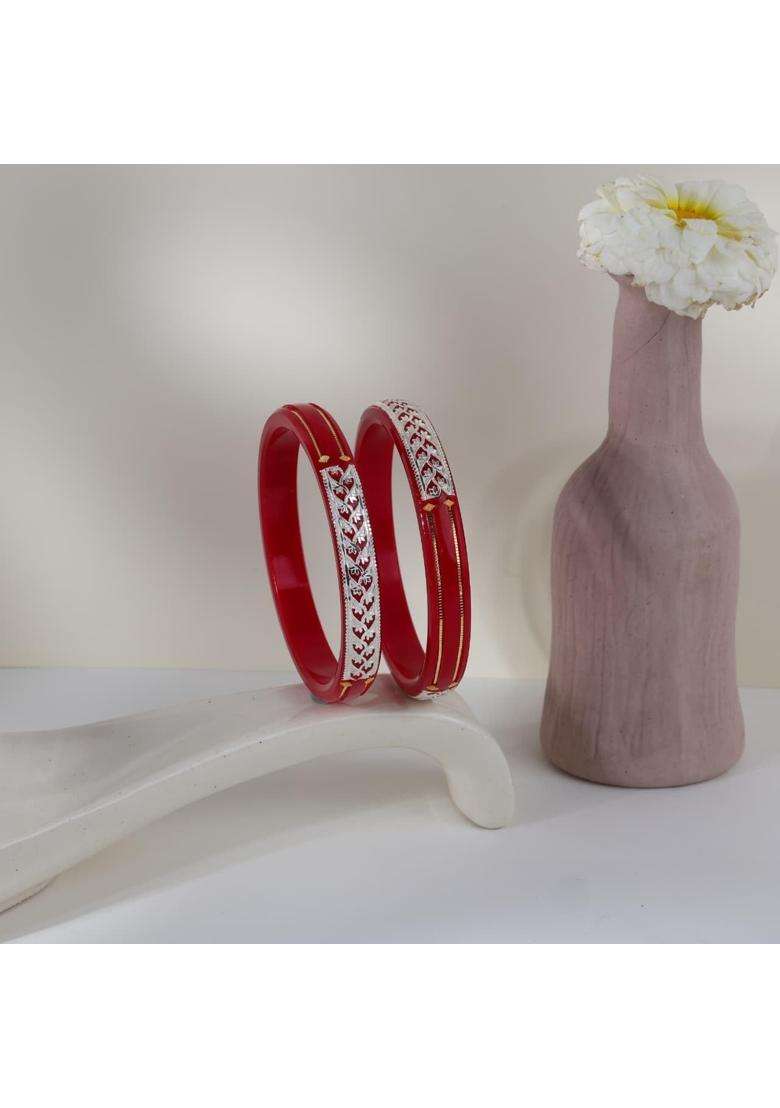 BAPA Sitaram Gold Bapasitaram Jewels Floral Vine 925 Silver and 22K Gold Pola Bangles Set of 2 - Indya