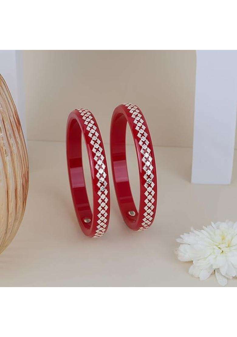 Bapasitaram Jewels 925 Silver Pola Bangles Silver Kada for Women Set of 2 - Indya