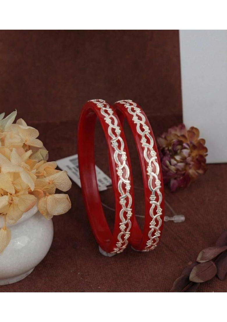 BAPA Sitaram Gold Bapasitaram Jewels 925 Silver Pola Bangles Set of 2 - Indya