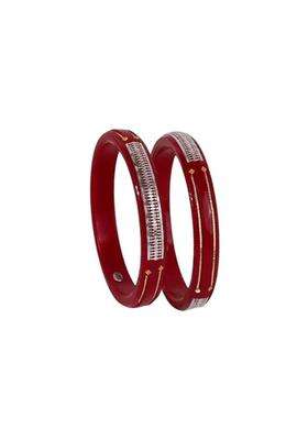Bapasitaram Jewels 925 Sterling Silver and 22K Gold Plated Red Pola Bangles with Geometric Inlay Set of 2
