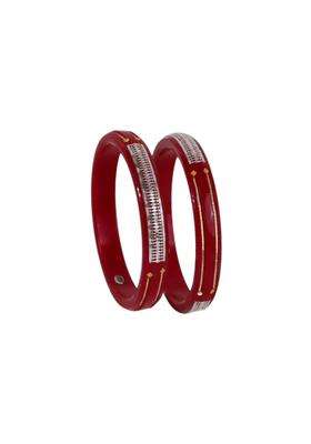 BAPA Sitaram Gold Bapasitaram Jewels 925 Sterling Silver and 22K Gold Plated Red Pola Bangles Set of 2