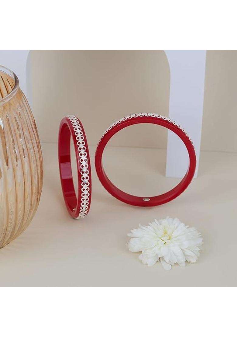 Bapasitaram Jewels 925 Silver Pola Bangles Silver Kada for Women Set of 2 - Indya
