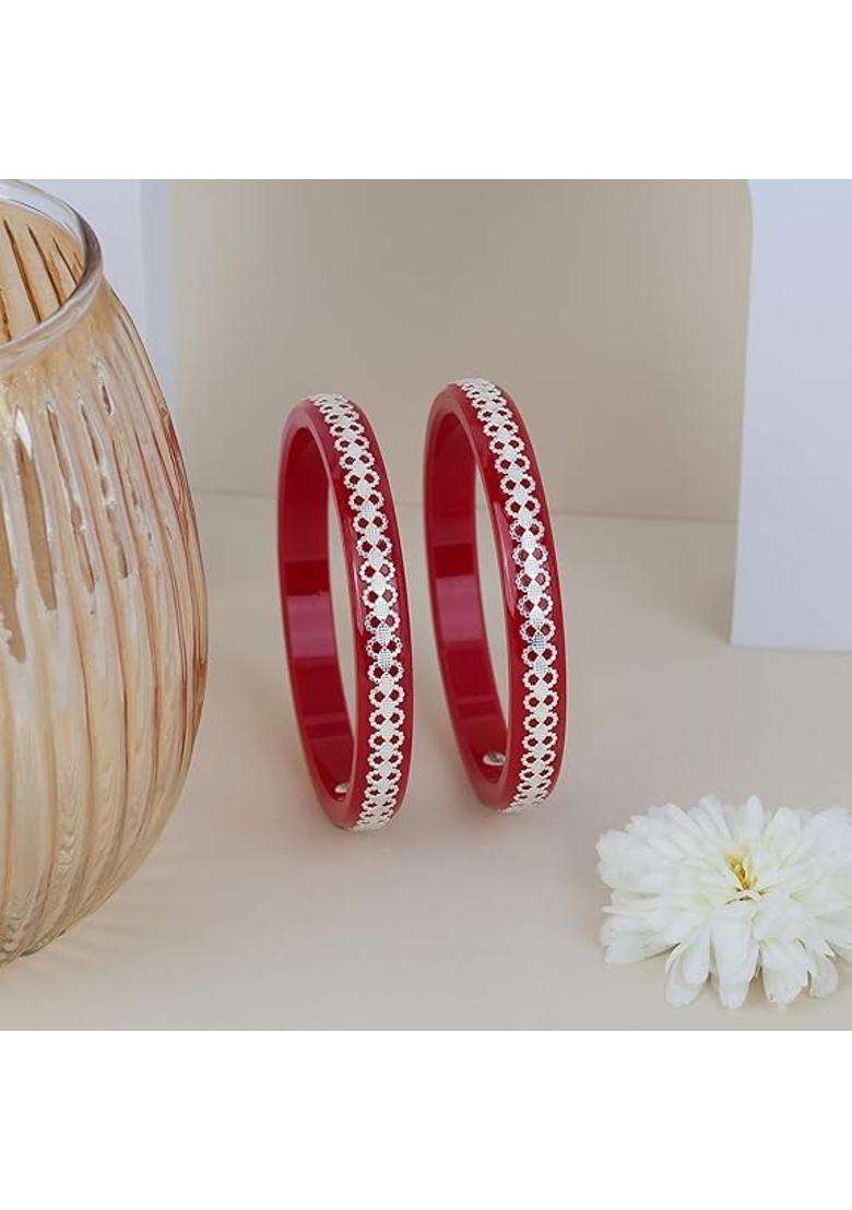 Bapasitaram Jewels 925 Silver Pola Bangles Silver Kada for Women Set of 2 - Indya