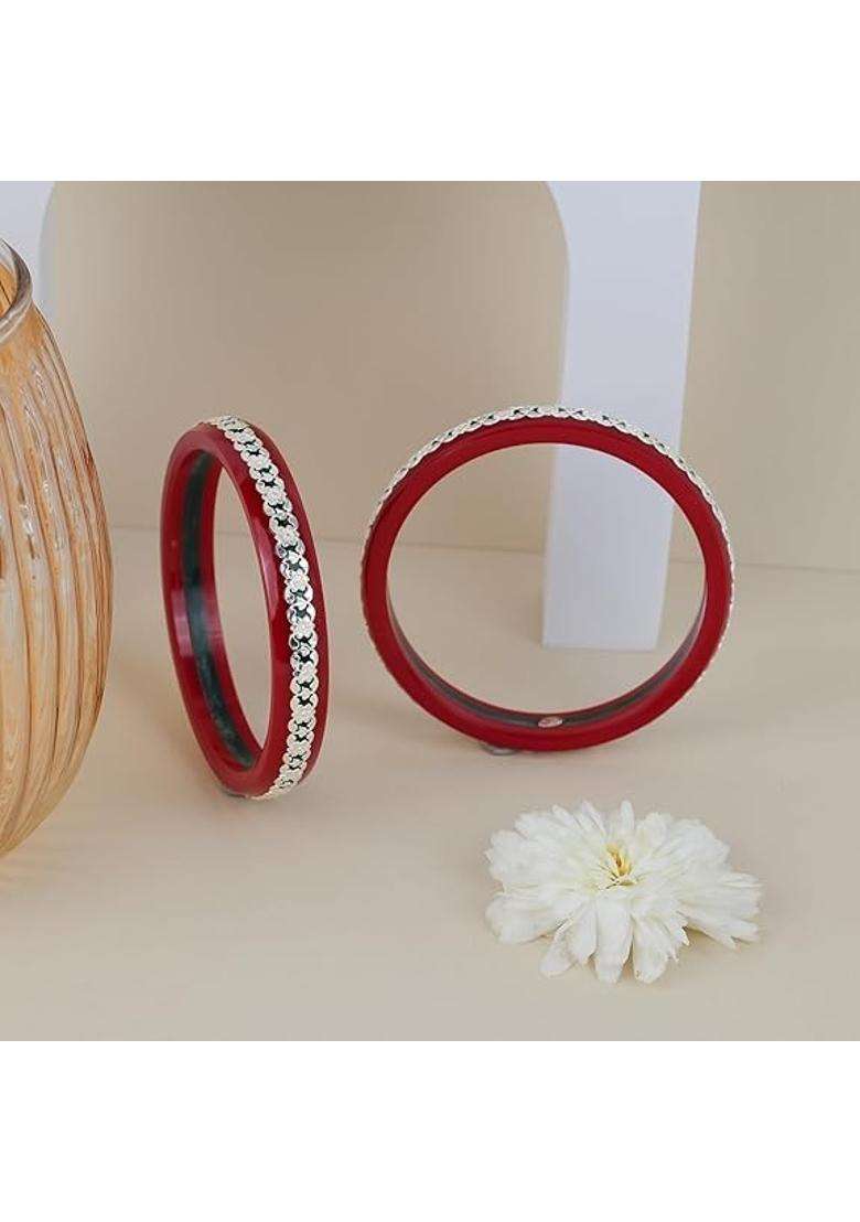 Bapasitaram Jewels 925 Silver Pola Bangles Silver Kada for Women Set of 2 - Indya
