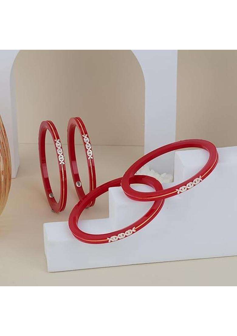 Bapasitaram Jewels 1 Gram with 925 Silver Pola Bangles and 22 Carate with 0 Point 100 Mil Gold Set of 4 - Indya
