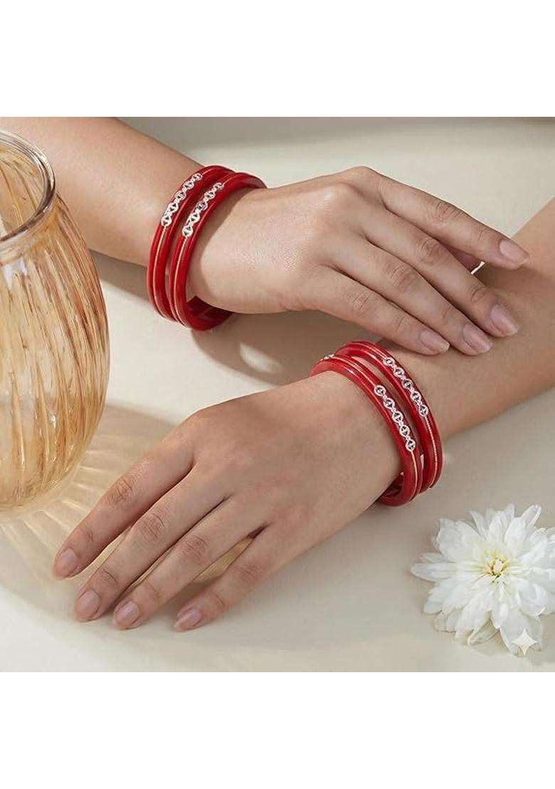 Bapasitaram Jewels 1 Gram with 925 Silver Pola Bangles and 22 Carate with 0 Point 100 Mil Gold Set of 4 - Indya