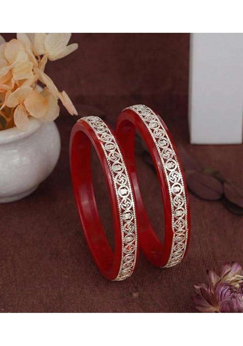 Bapasitaram Jewels 925 Silver Pola Bangles Silver Kada for Women Set of 2 - Indya
