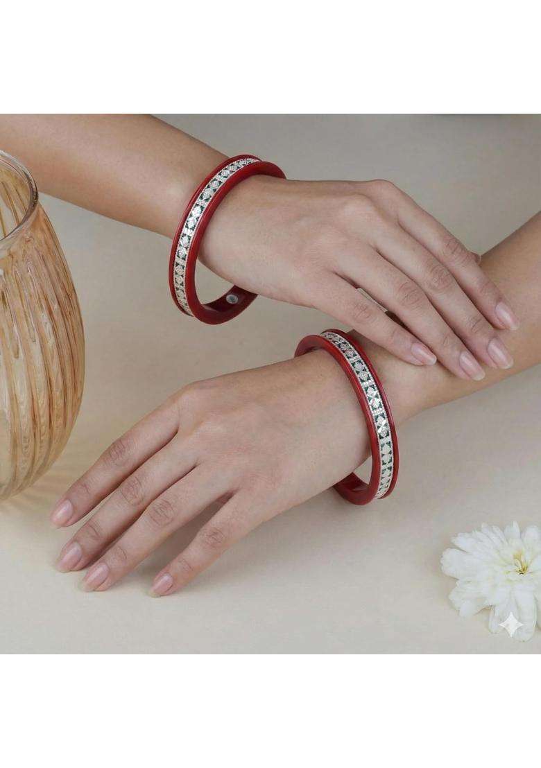 BAPA Sitaram Gold Bapasitaram Jewels 925 Silver Pola Bangles Set of 2 - Indya