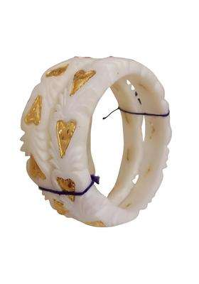 Purabi Jewels Original Shakha Badhano Bandhani with Gold Plated Leaf Heart Design for Women Yellow Set of 2