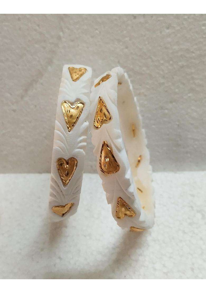 Purabi Jewels Original Shakha Badhano Bandhani with Gold Plated Leaf Heart Design for Women Yellow Set of 2 - Indya