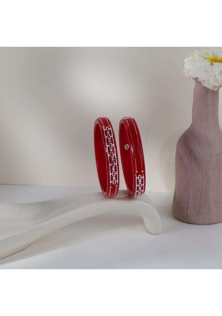 BAPA Sitaram Gold Bapasitaram Jewels Traditional Red Pola Kada Set with 925 Silver and 22K Gold Set of 2 - Indya