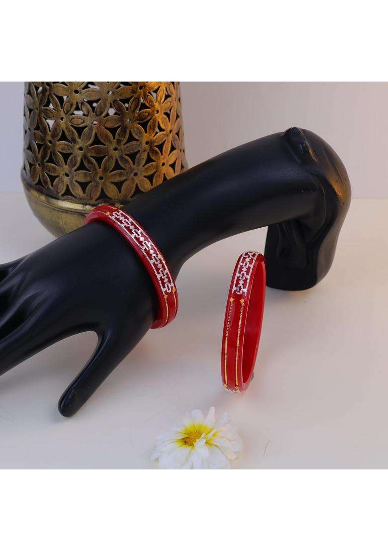 BAPA Sitaram Gold Bapasitaram Jewels Traditional Red Pola Kada Set with 925 Silver and 22K Gold Set of 2 - Indya