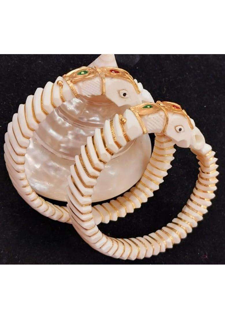 Purabi Jewels Hati Mukh Elephant Mouth Design Meenakari Original Shakha Badhano Bandhani with Gold Set of 2 - Indya