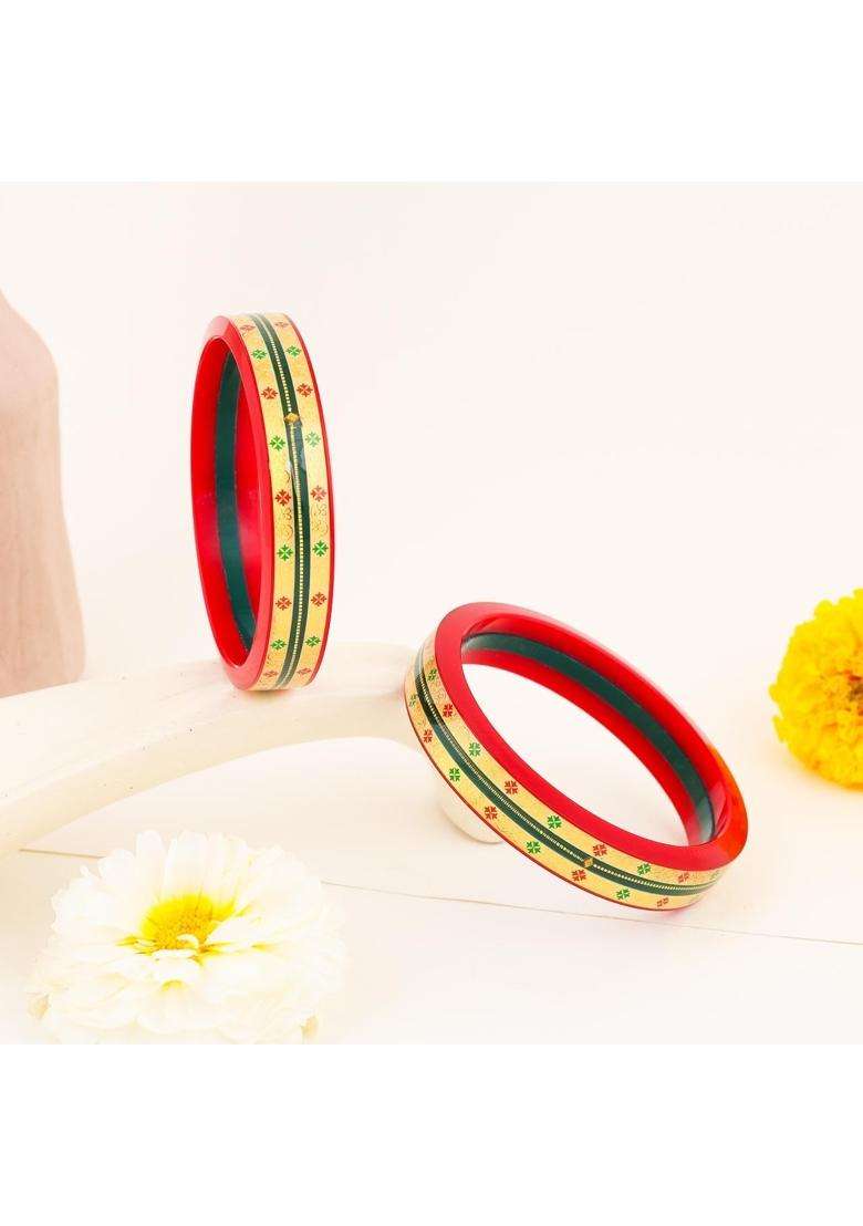 BAPA Sitaram Gold Bapasitaram Jewels 22K Gold Red Green Pola Kada for Women - Indya