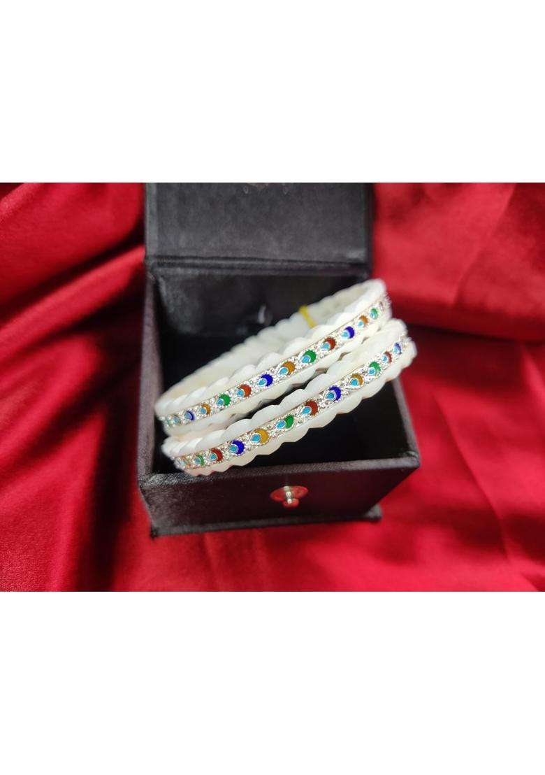 Gahenaz 925 Silver Meena Diya Motive Original Sakha Bangle - Indya