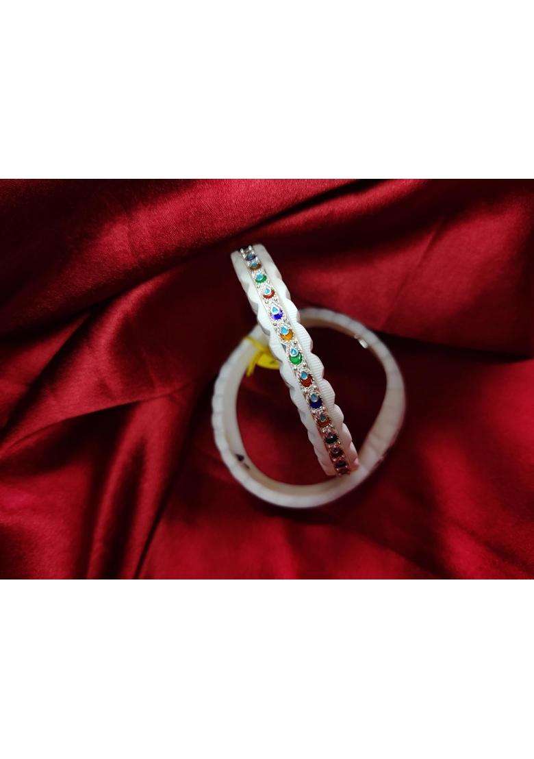 Gahenaz 925 Silver Meena Diya Motive Original Sakha Bangle - Indya