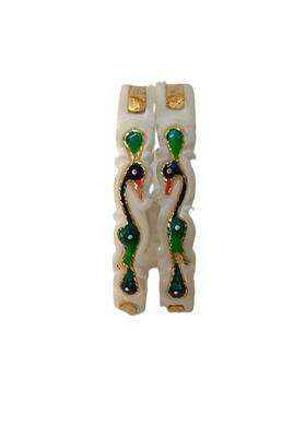 Purabi Original Hand Carved Conch Shell Shakha Bangles with Green Peacock