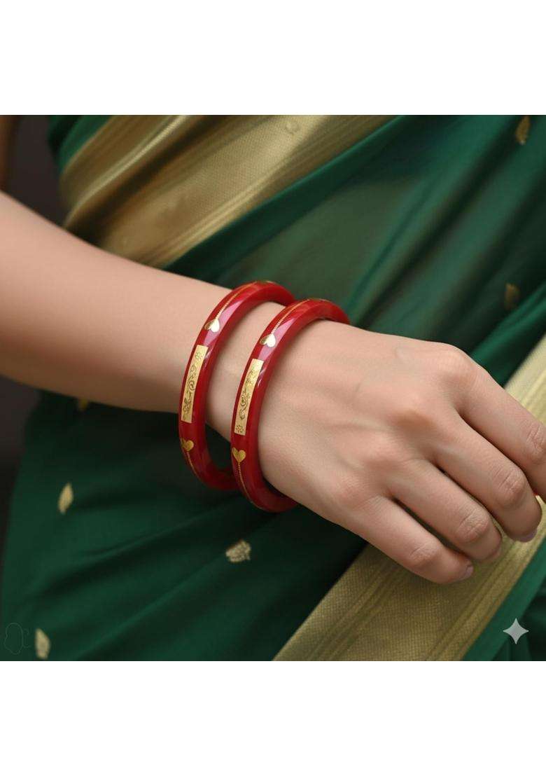 Hem Jewels by Ashok Jewellers 22KT 916 Yellow Gold Pola Bangles for Women Set of 2 - Indya