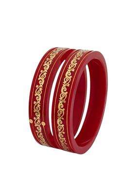 22KT 916 Yellow Gold Handmade Red Pola Bangles Flower Design for Women with Gold Purity Certificate Set of 2