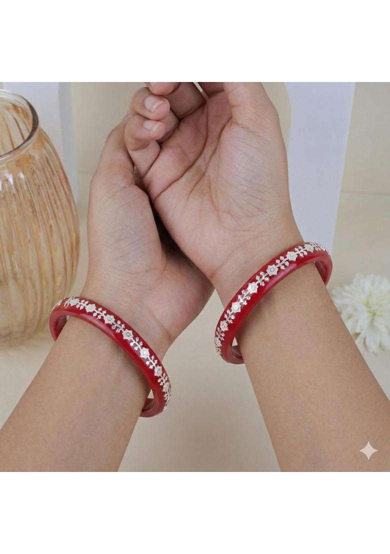 BAPA Sitaram Gold Bapasitaram Jewels 925 Silver Pola Bangles Set of 2 - Indya