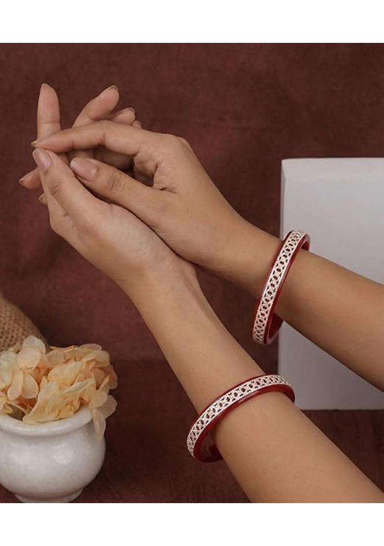 Bapasitaram Jewels 925 Silver Pola Bangles Silver Kada for Women Set of 2 - Indya