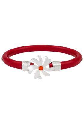 Stylish Red Pola Bangle with Silver Floral Design for Women