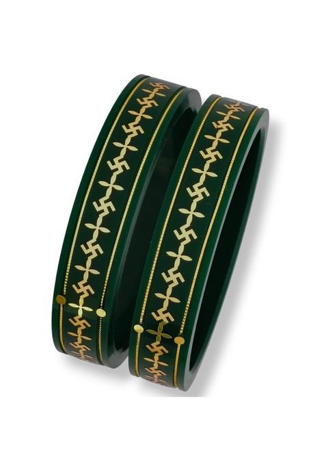 S R Gold Palace 22KT 916 Yellow Gold Handmade Green Colour Pola Bangles Flower Design for Women Set of 2