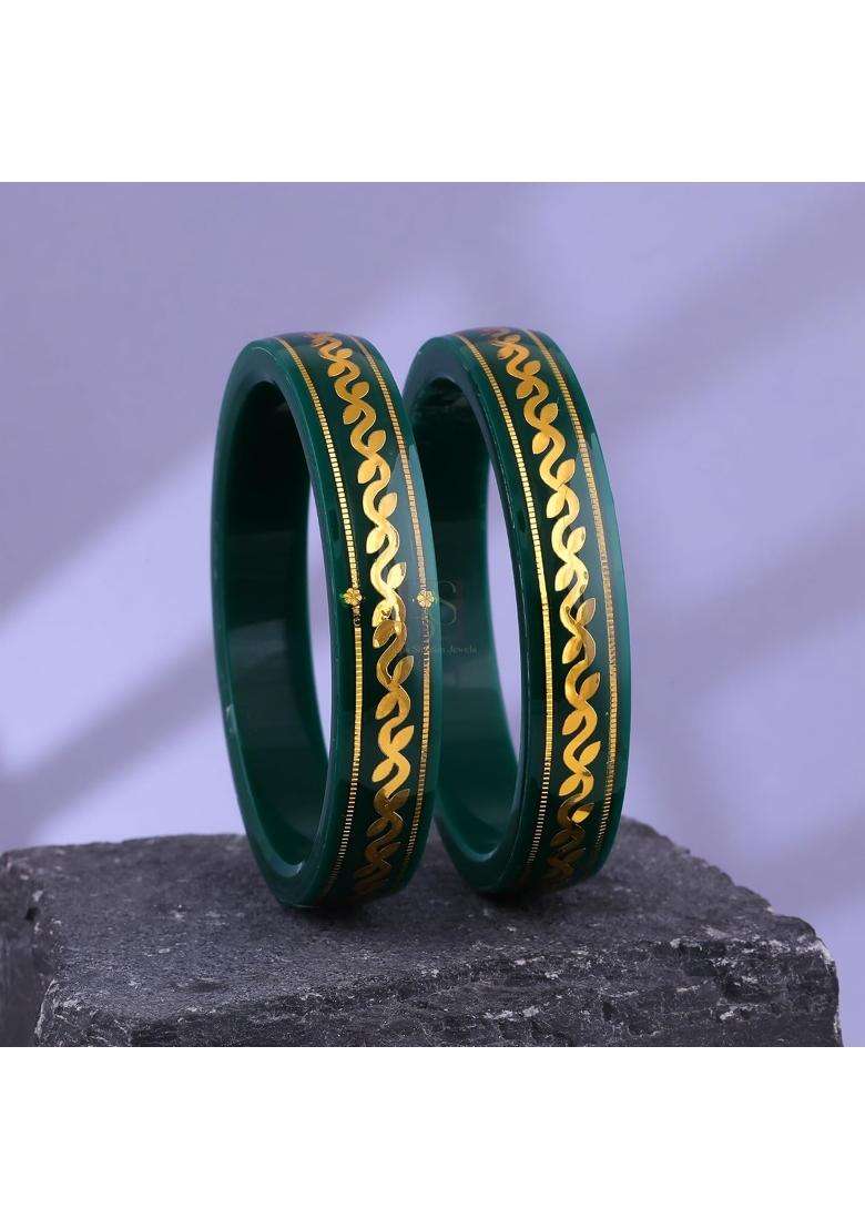 Bapasitaram Jewels Gold Pola Bangles for Women Handcrafted Festival Bangles Pair for Wedding and Puja Wear - Indya