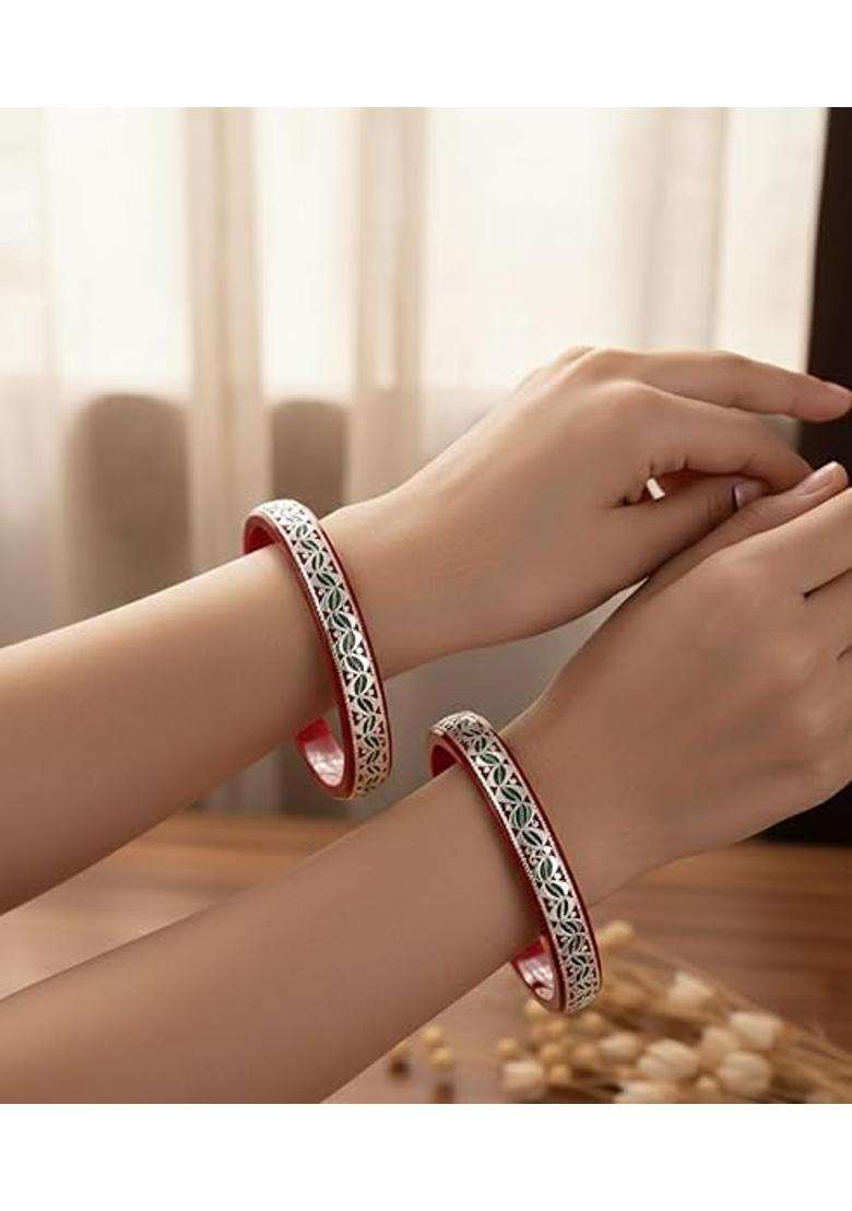 Bapasitaram Jewels 925 Silver Pola Bangles Silver Kada for Women Set of 2 - Indya