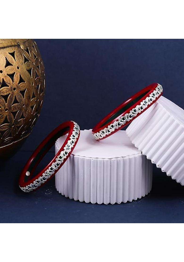 Bapasitaram Jewels 925 Silver Pola Bangles Silver Kada for Women Set of 2 - Indya