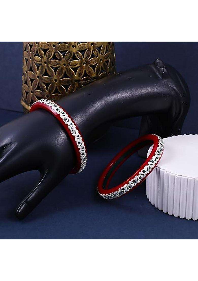 Bapasitaram Jewels 925 Silver Pola Bangles Silver Kada for Women Set of 2 - Indya
