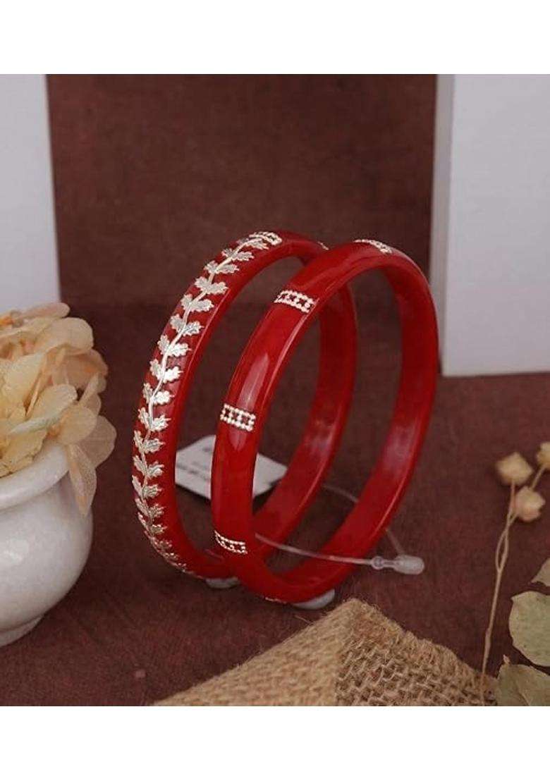Bapasitaram Jewels 925 Silver Pola Bangles Silver Kada for Women Set of 2 - Indya